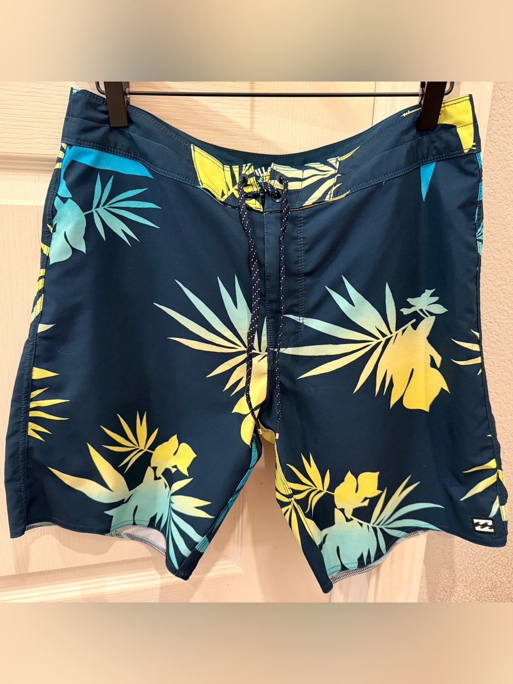 Billabong Navy Swim Board Shorts with Yellow & Teal Tropical Print